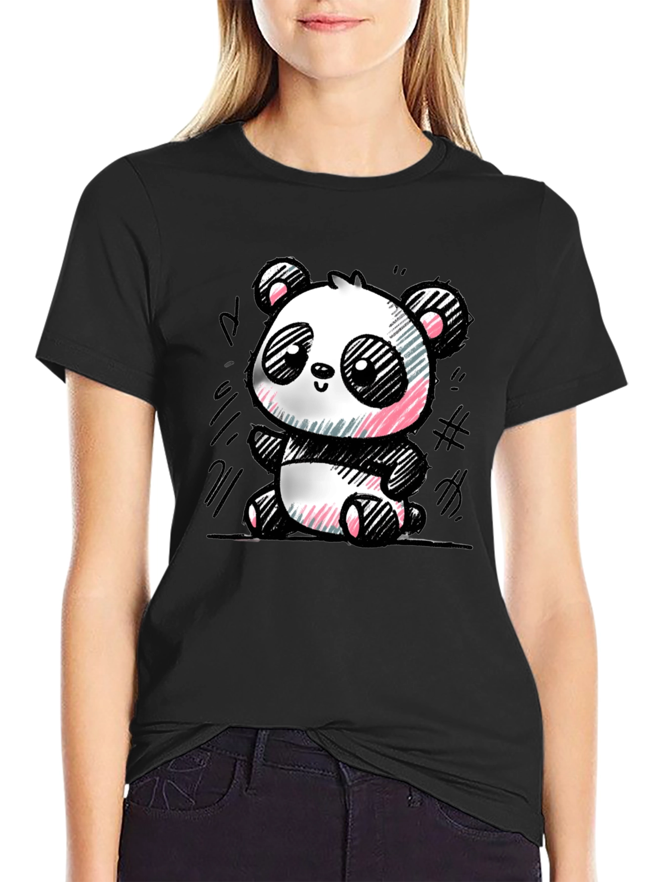 Cute Panda Sketch Graphic T-Shirt