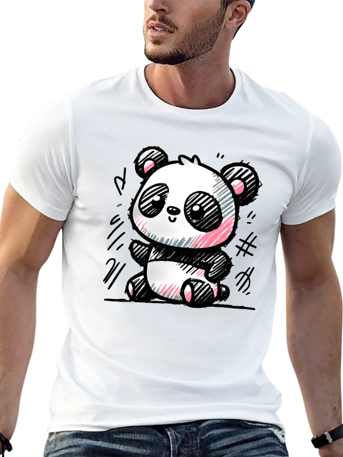 Cute Panda Sketch Graphic T-Shirt