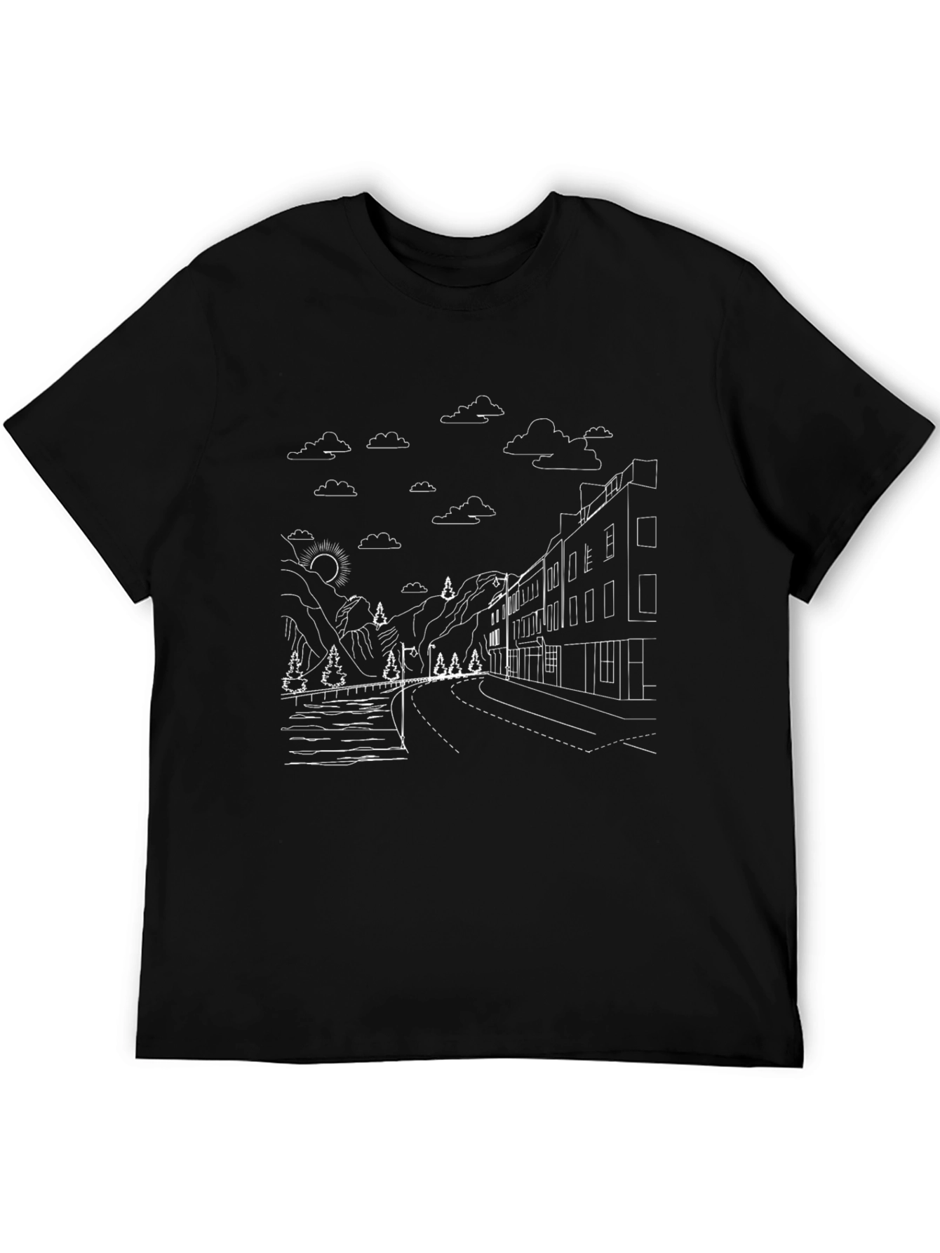 Urban Landscape Graphic Tee - Black Cotton Blend