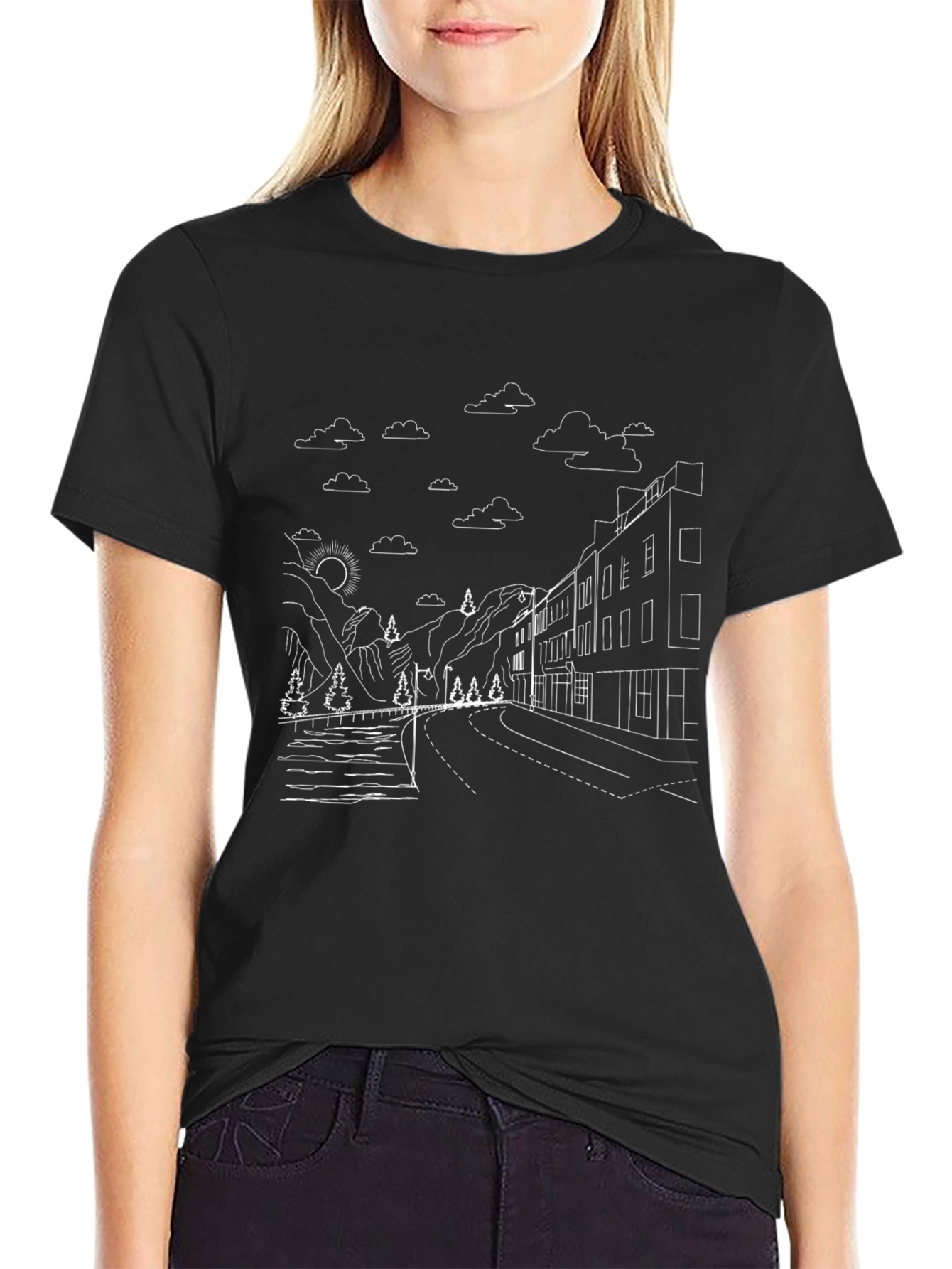 Urban Landscape Graphic Tee - Black Cotton Blend