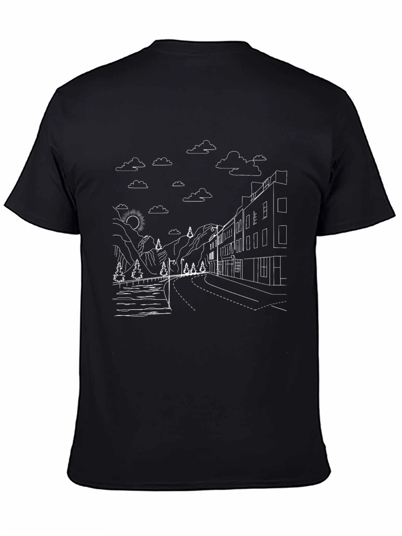 Urban Landscape Graphic Tee - Black Cotton Blend