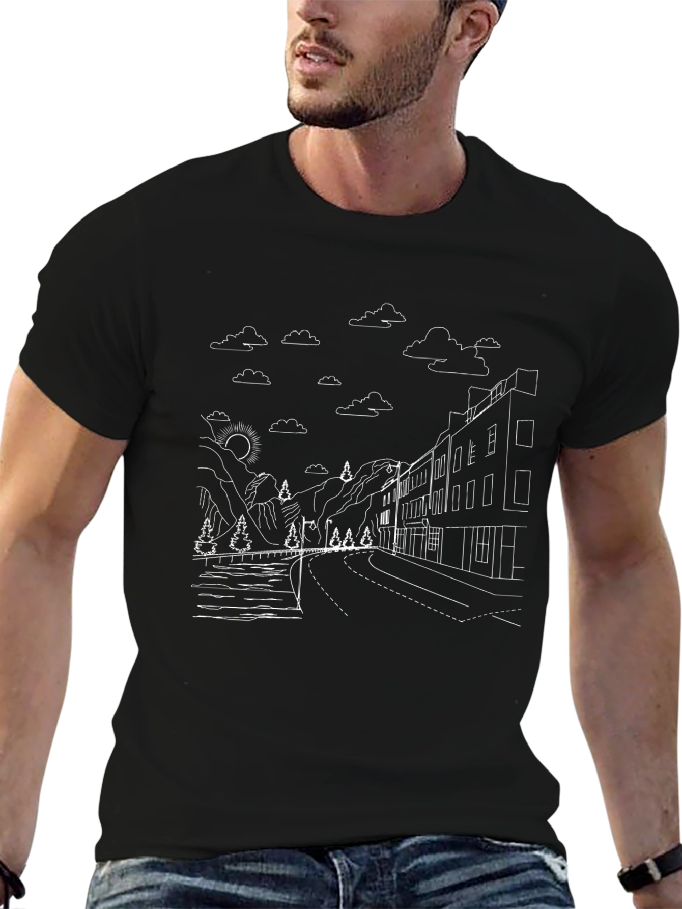 Urban Landscape Graphic Tee - Black Cotton Blend