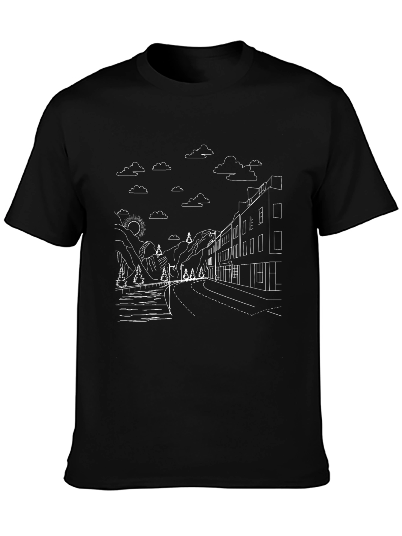 Urban Landscape Graphic Tee - Black Cotton Blend