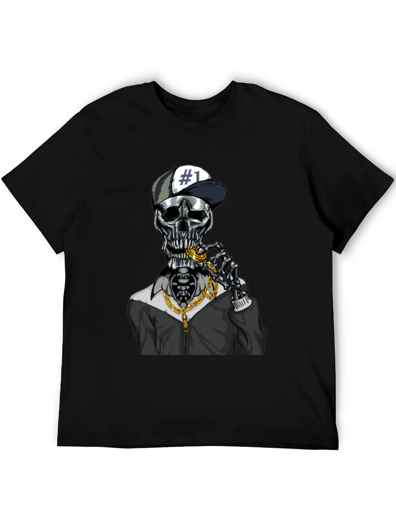 Trendy Skeleton Graphic Tee - Black