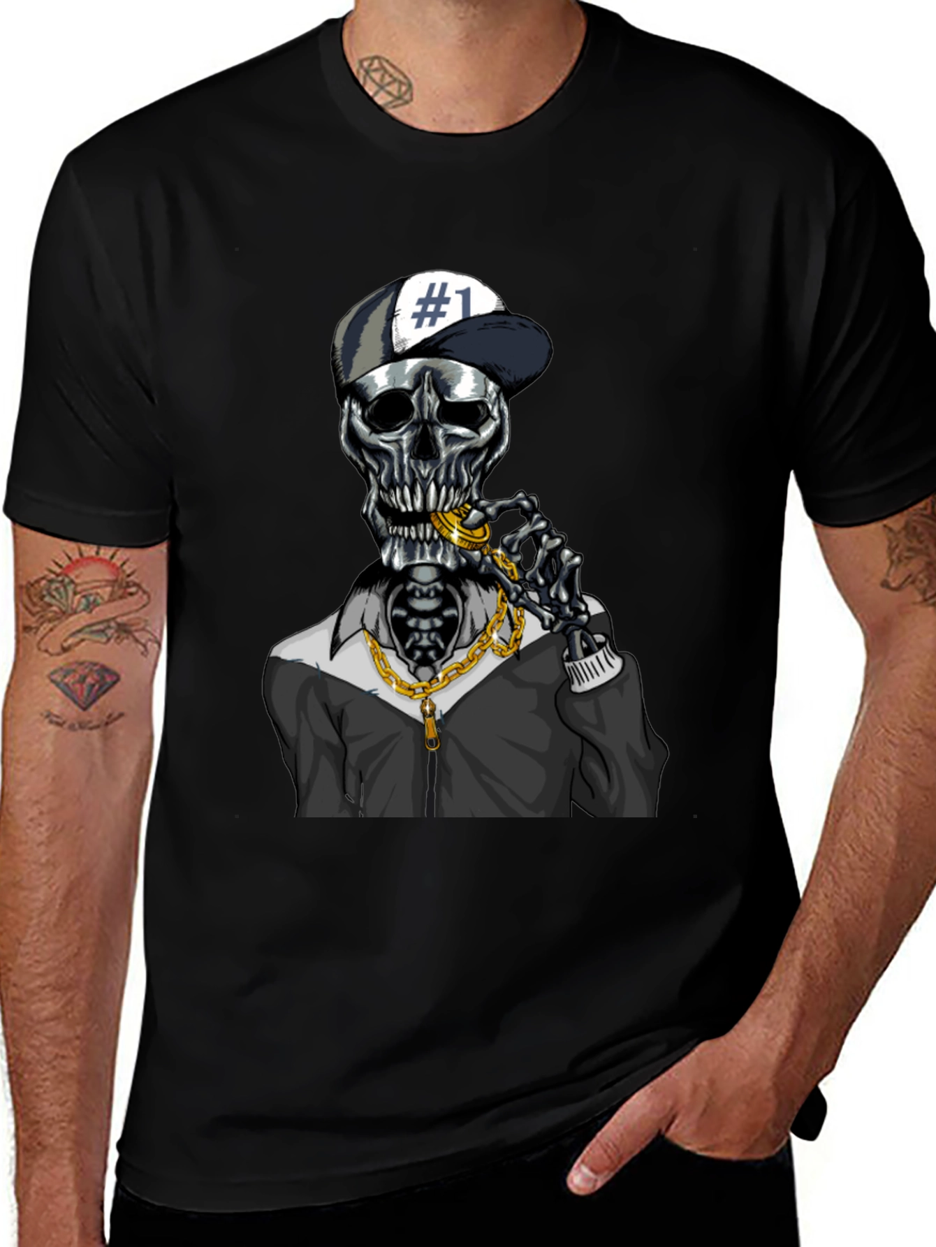 Trendy Skeleton Graphic Tee - Black