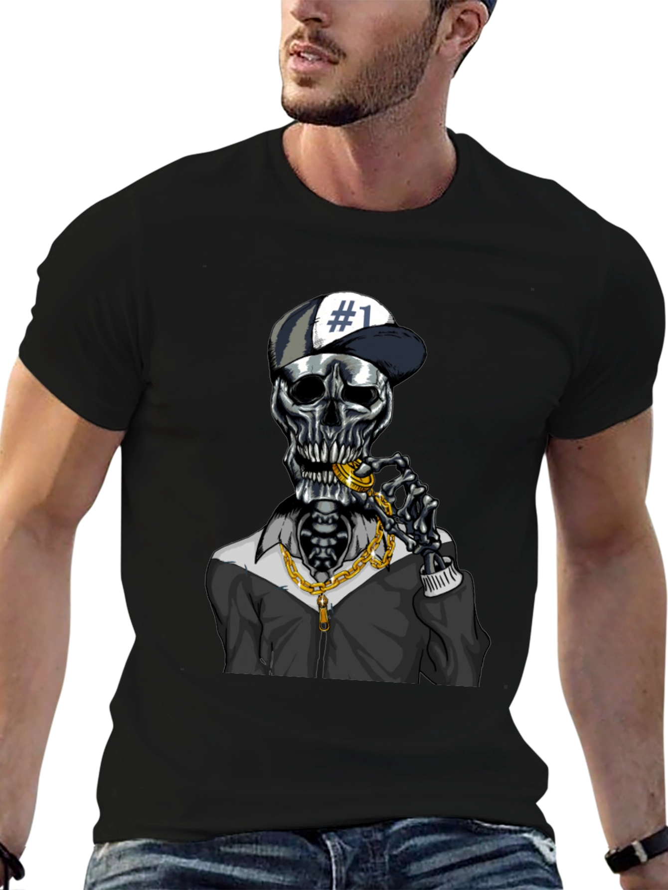 Trendy Skeleton Graphic Tee - Black