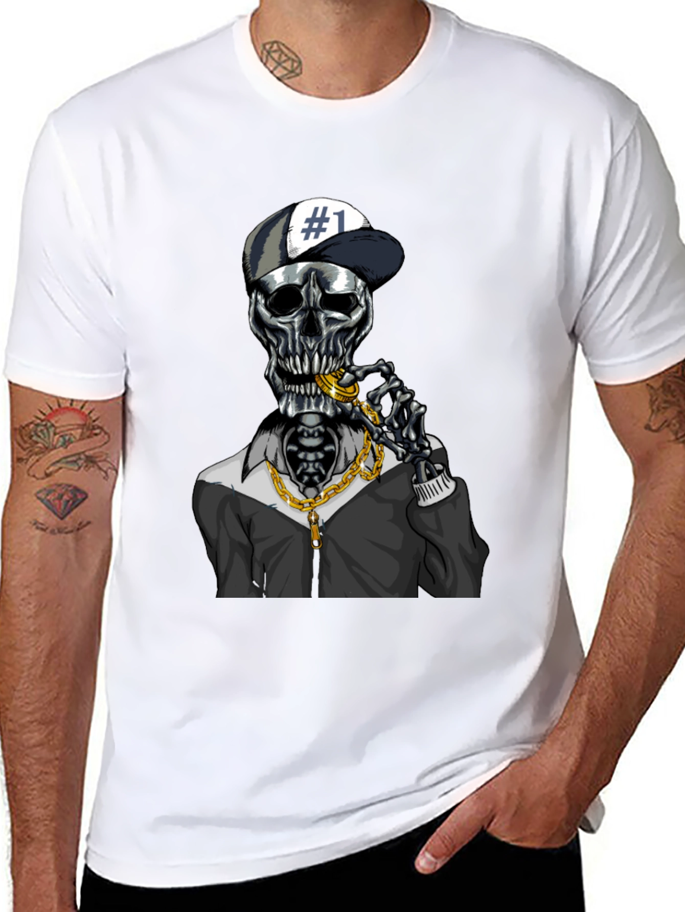 Trendy Skeleton Graphic Tee - Black