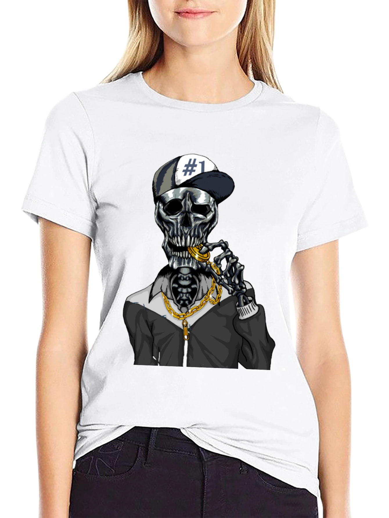 Trendy Skeleton Graphic Tee - Black