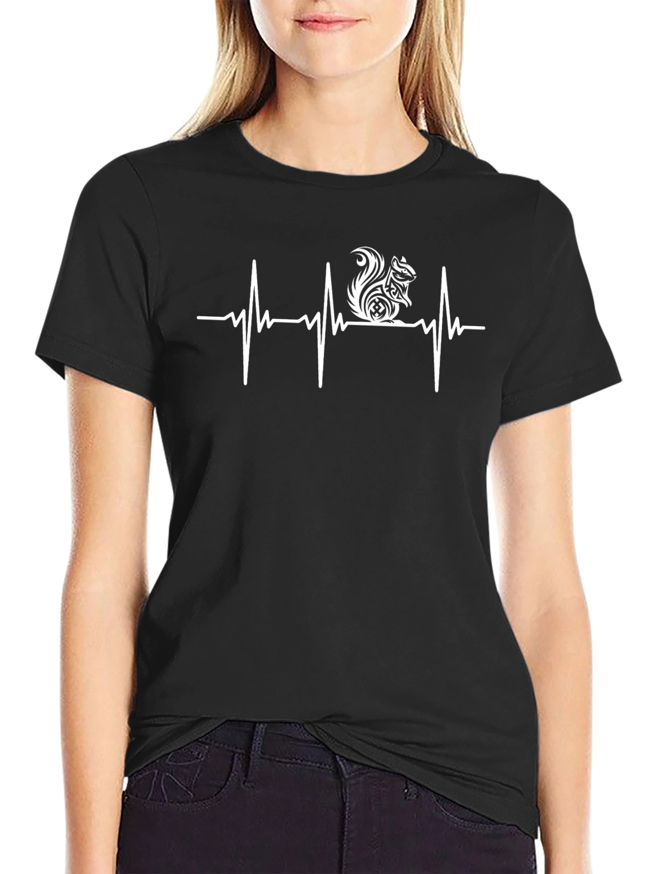 Squirrel Heartbeat T-Shirt - Black Graphic Tee