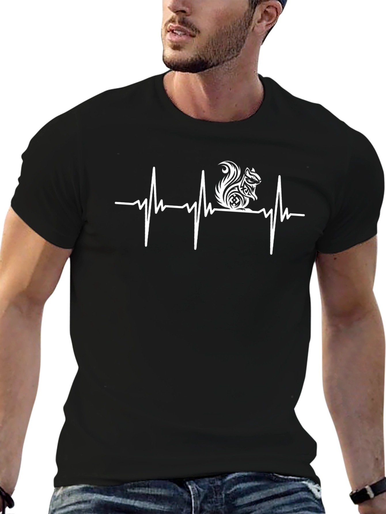 Squirrel Heartbeat T-Shirt - Black Graphic Tee