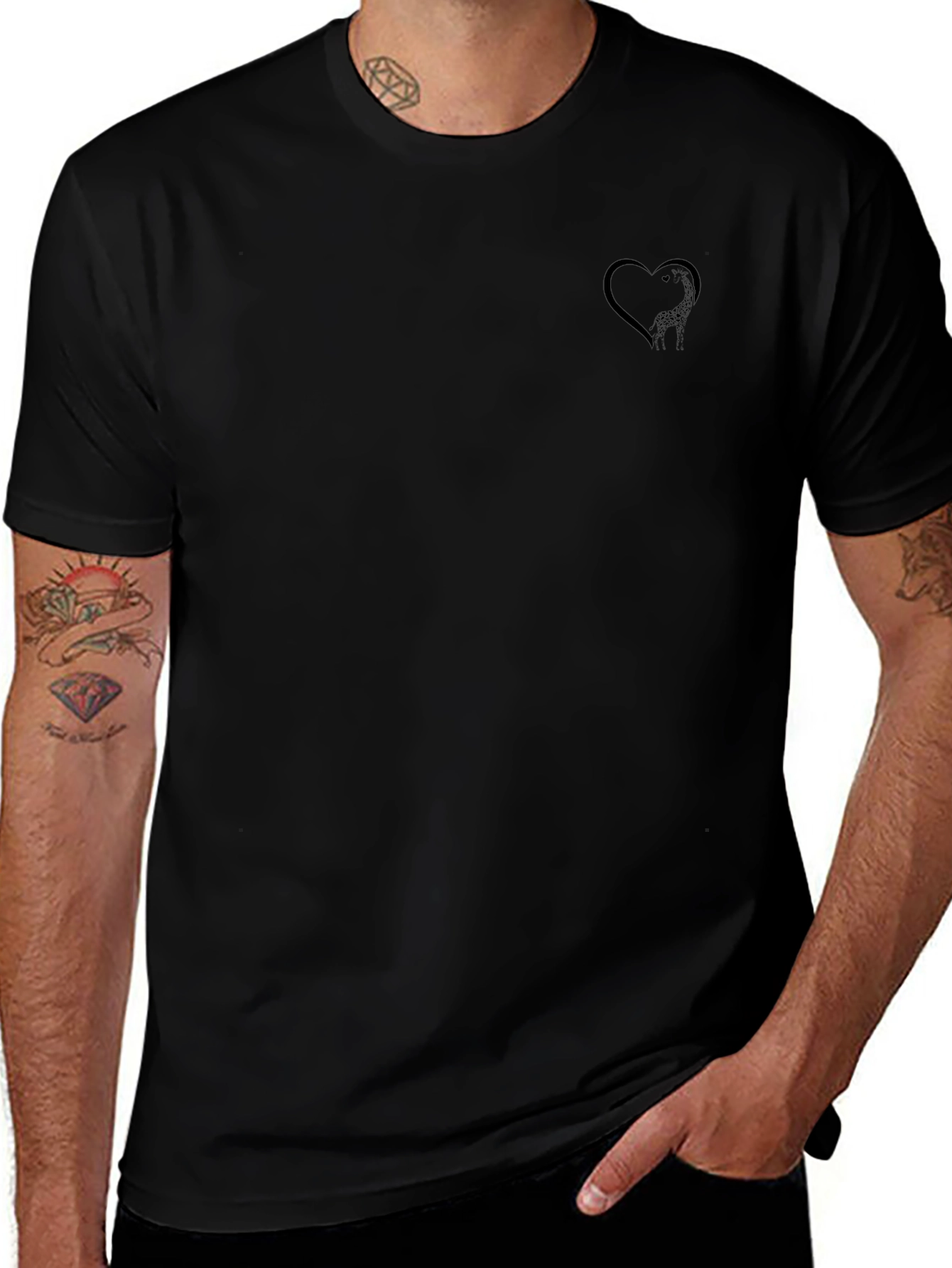 Mens Black T-Shirt with Heart Design