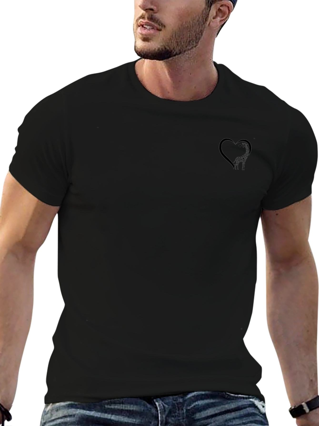 Mens Black T-Shirt with Heart Design