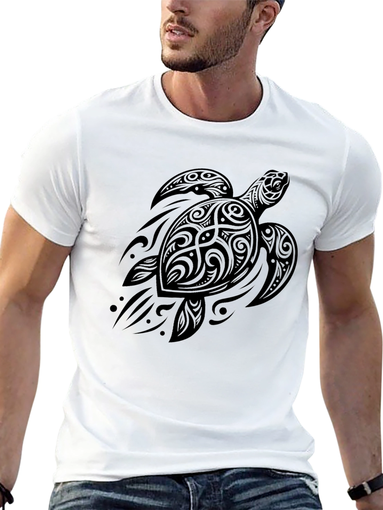 Tribal Turtle Graphic Black T-Shirt