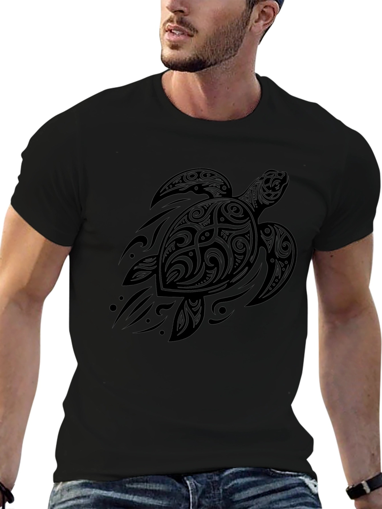 Tribal Turtle Graphic Black T-Shirt