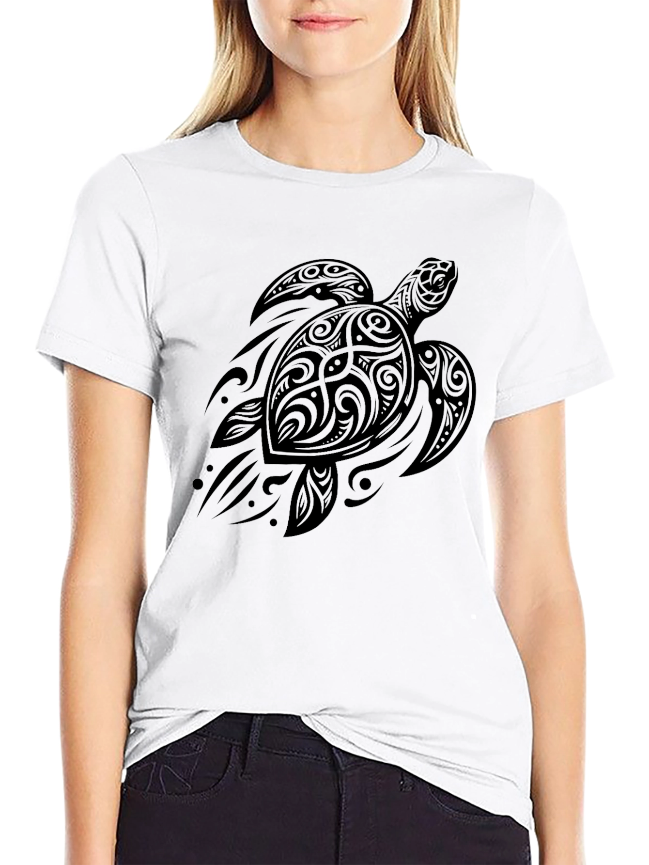 Tribal Turtle Graphic Black T-Shirt