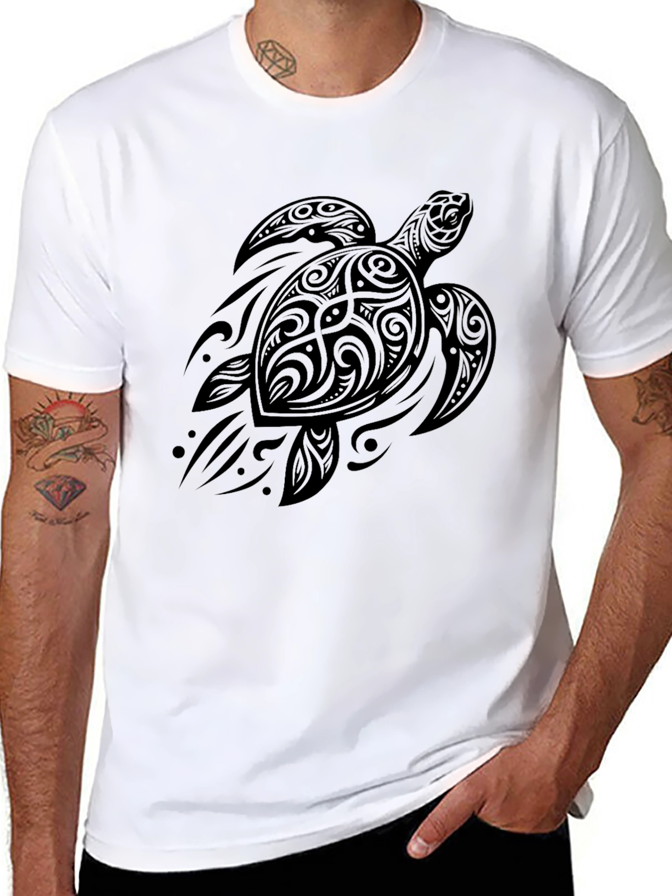 Tribal Turtle Graphic Black T-Shirt