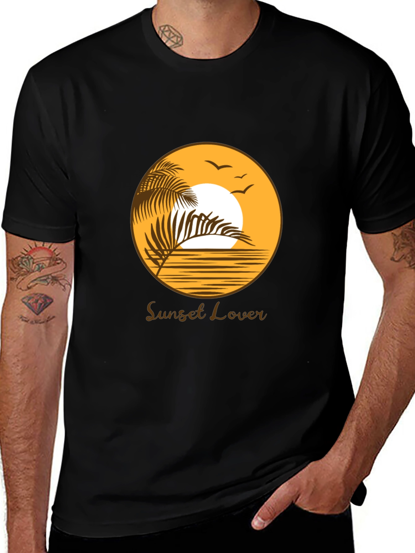 Sunset Lover Graphic Tee - Black Cotton T-Shirt