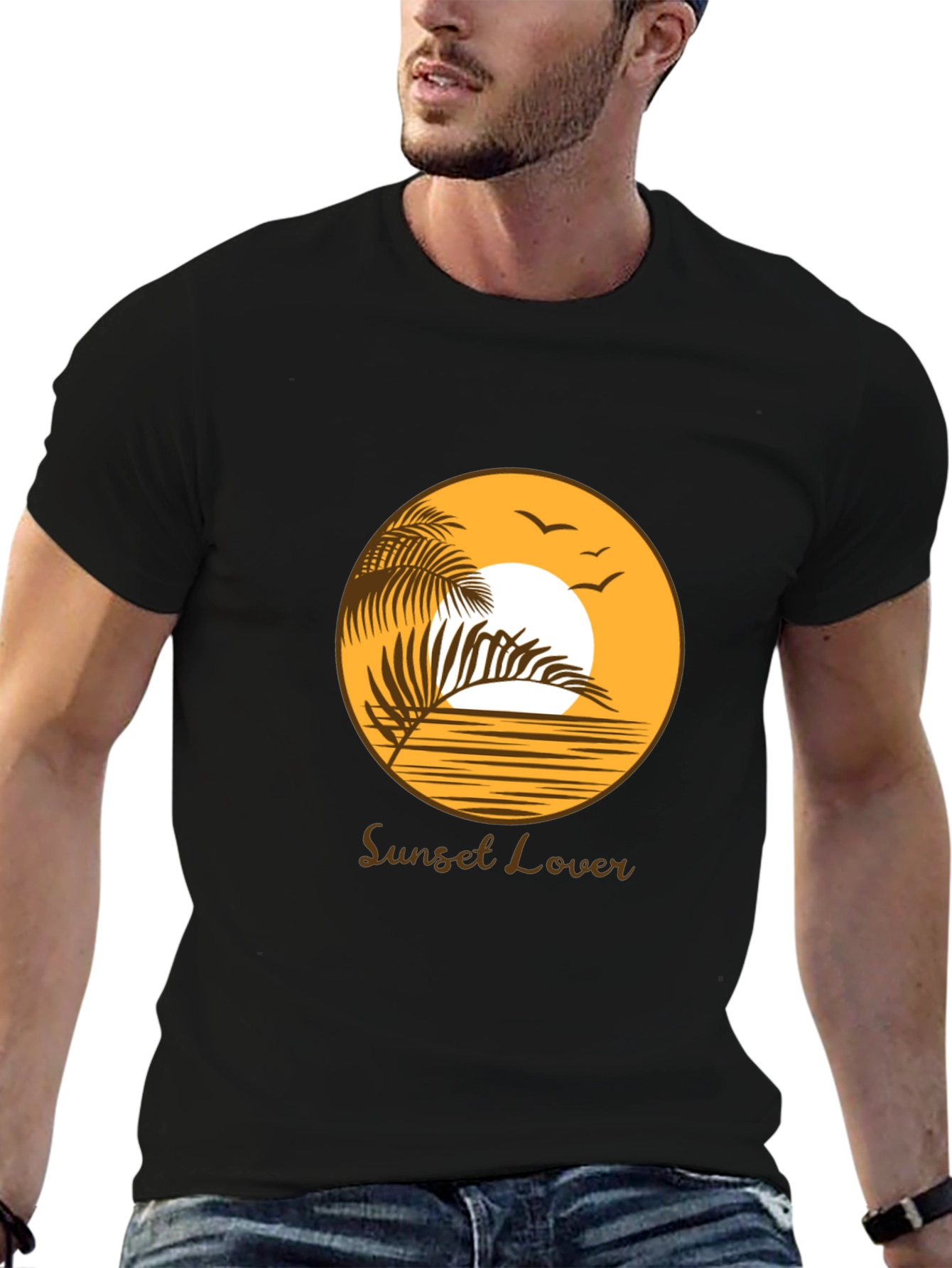 Sunset Lover Graphic Tee - Black Cotton T-Shirt