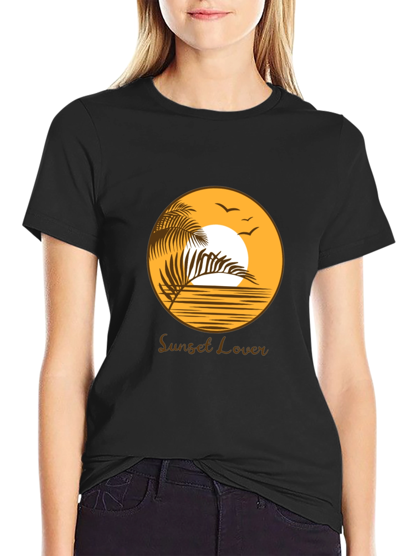 Sunset Lover Graphic Tee - Black Cotton T-Shirt