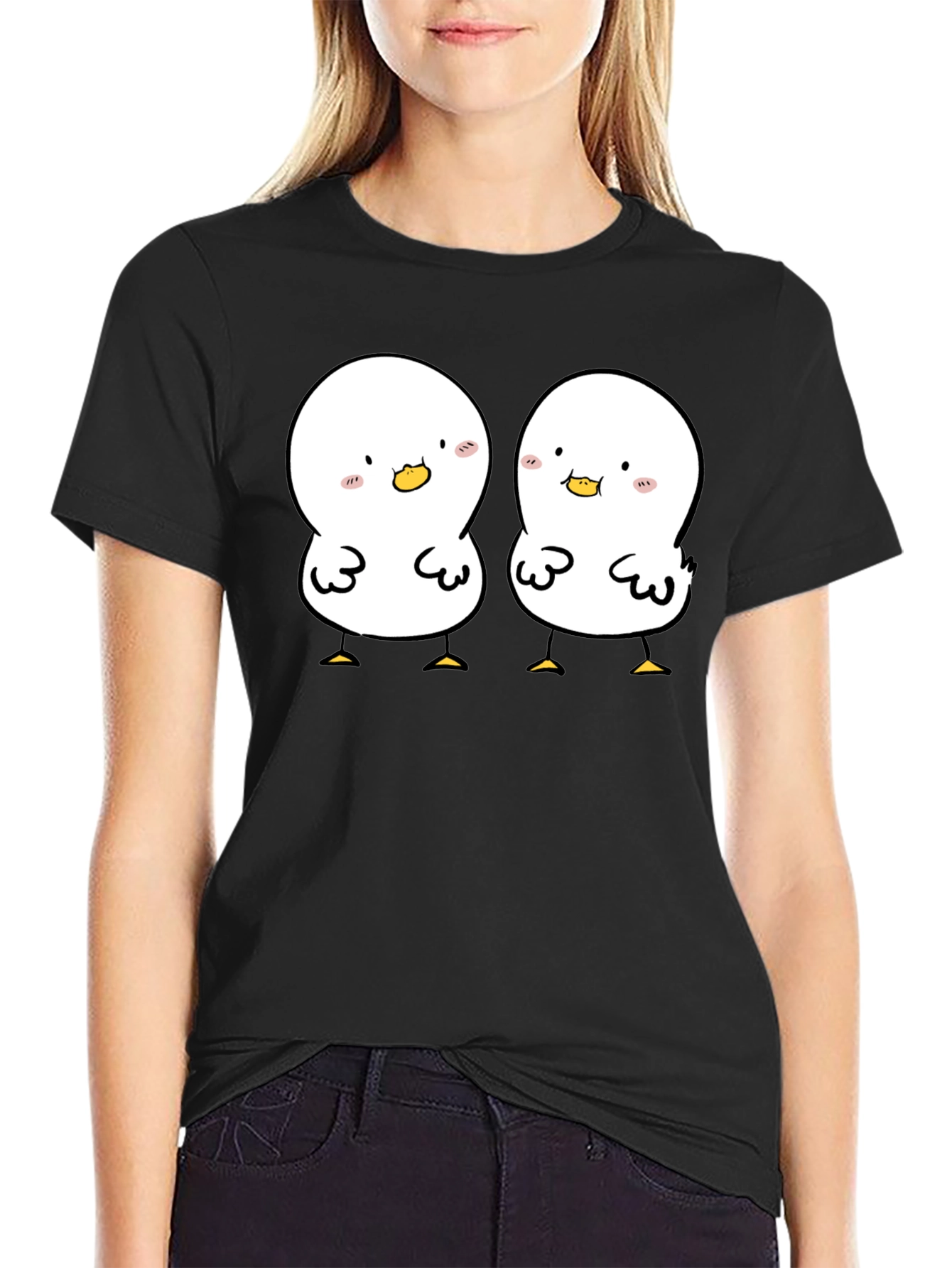 Cute Duckling Graphic Tee - Soft Black Cotton Shirt