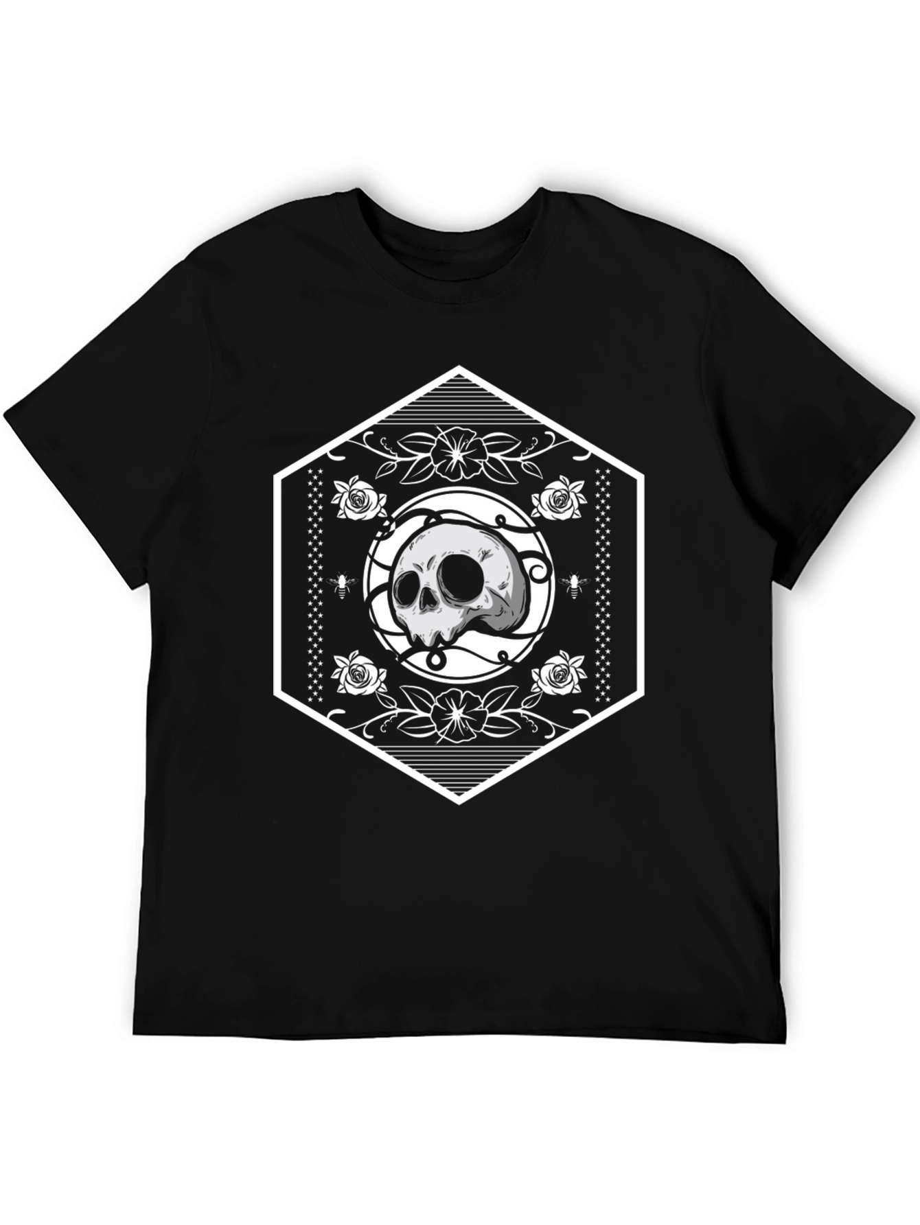 Skull Hexagon Graphic Black T-Shirt