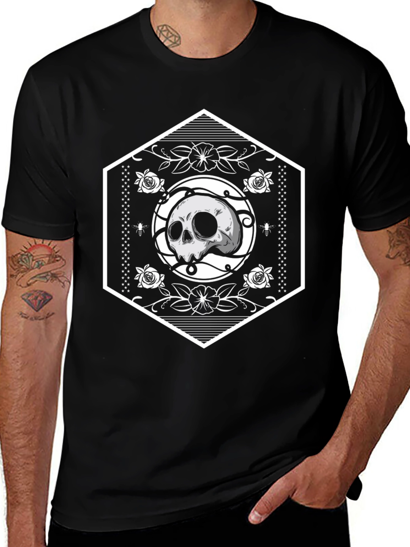 Skull Hexagon Graphic Black T-Shirt