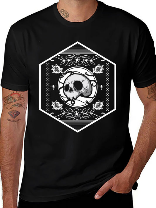 Skull Hexagon Graphic Black T-Shirt