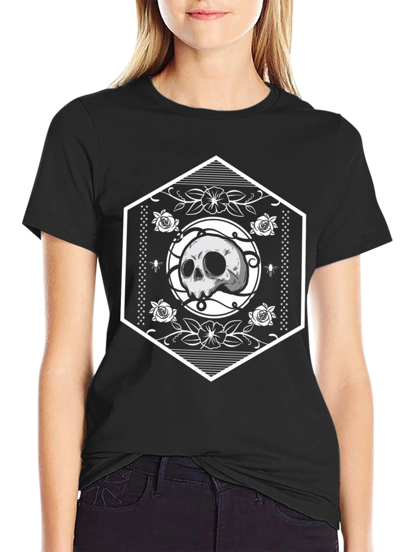 Skull Hexagon Graphic Black T-Shirt