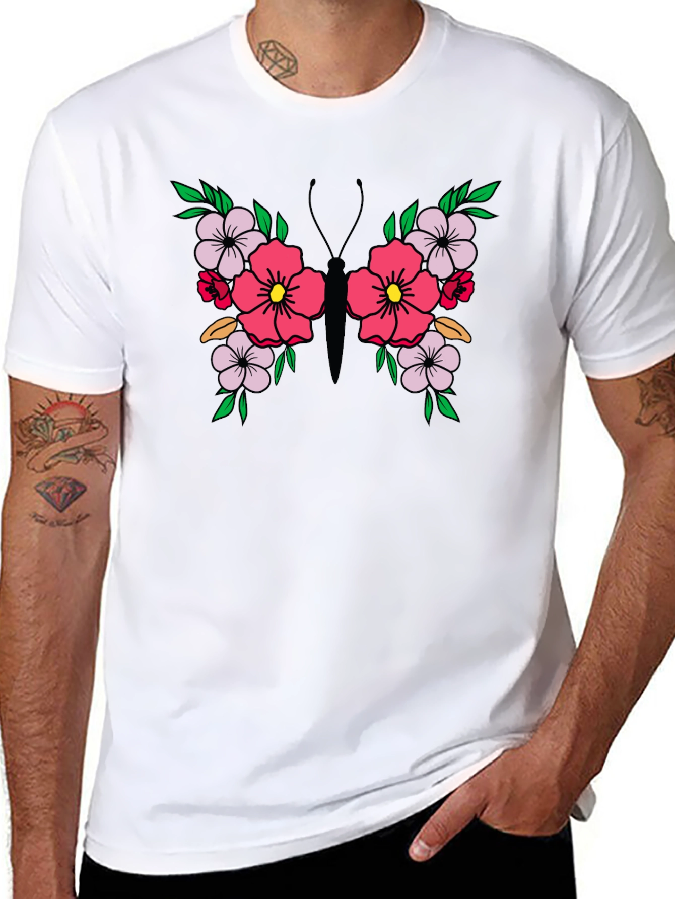 Floral Butterfly Graphic Tee - Black Unisex T-Shirt