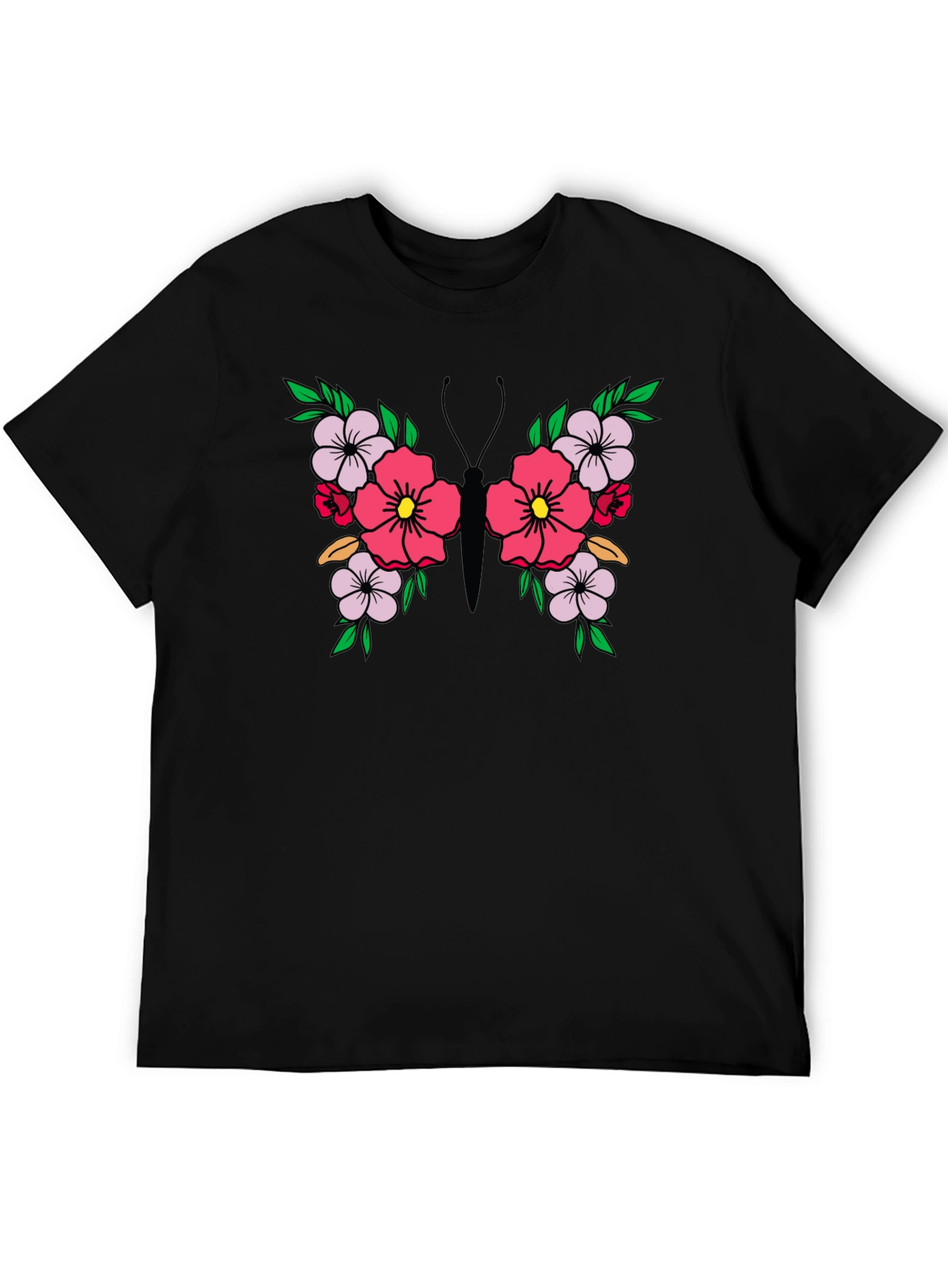 Floral Butterfly Graphic Tee - Black Unisex T-Shirt