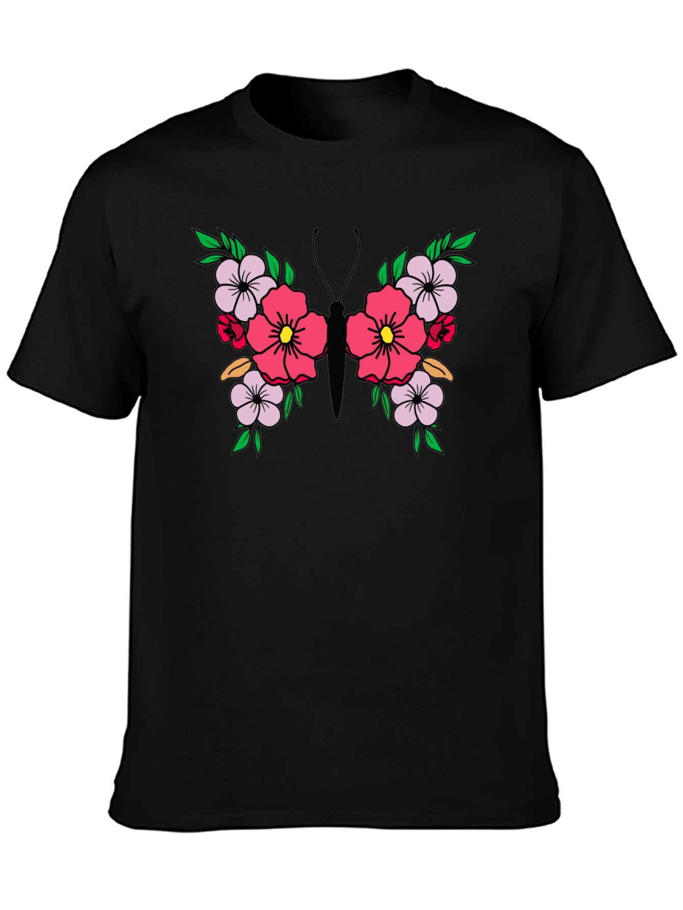 Floral Butterfly Graphic Tee - Black Unisex T-Shirt
