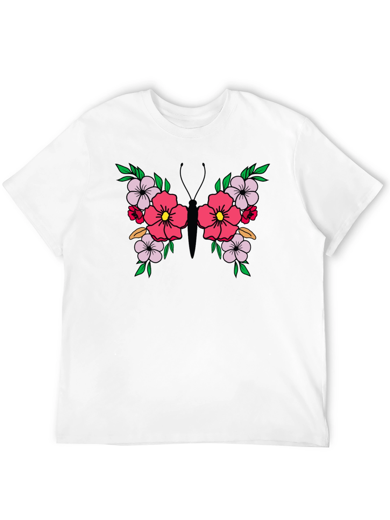 Floral Butterfly Graphic Tee - Black Unisex T-Shirt