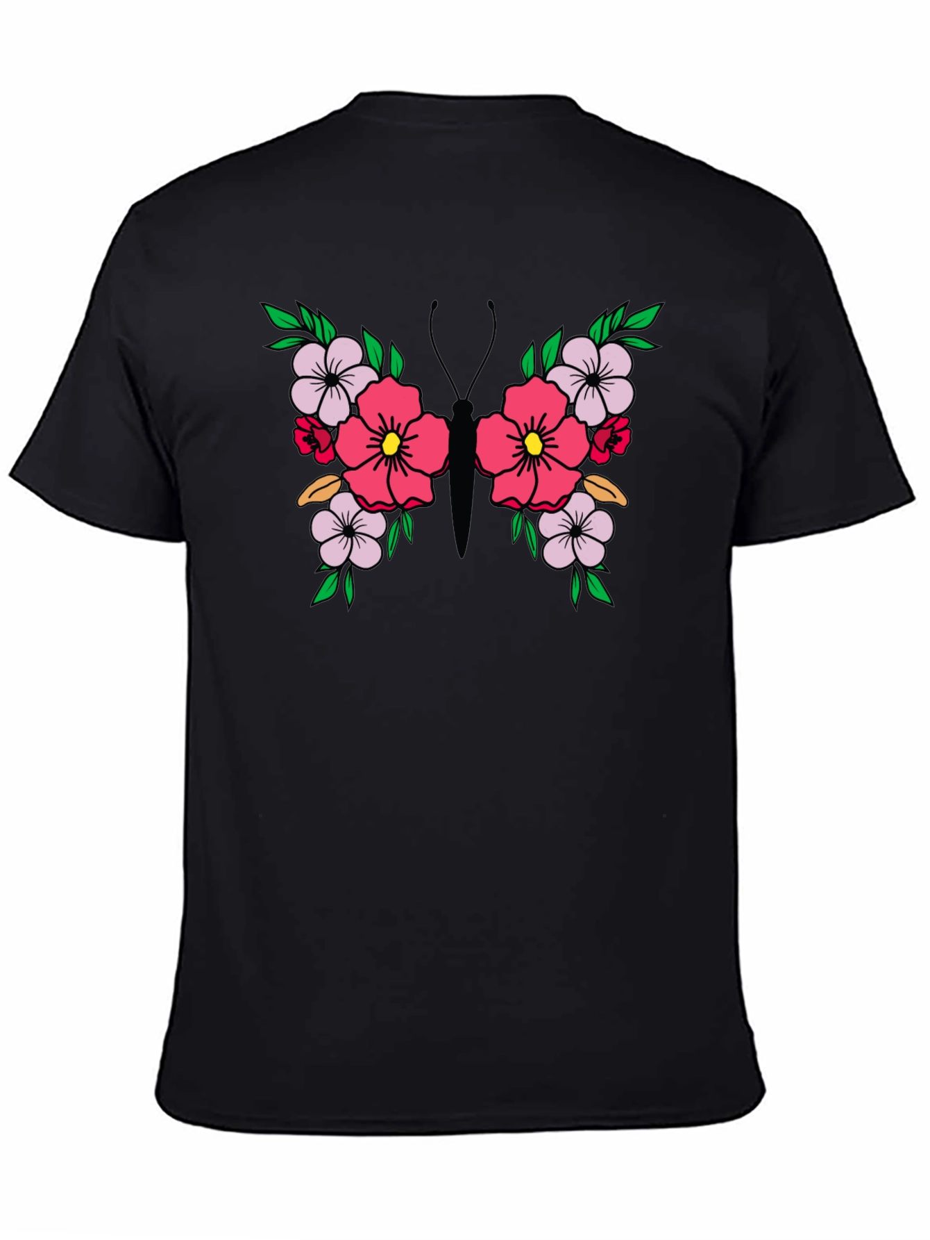 Floral Butterfly Graphic Tee - Black Unisex T-Shirt