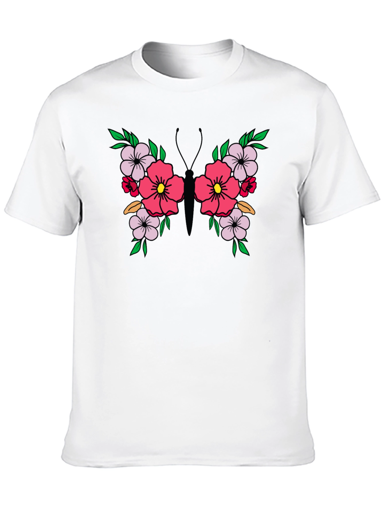 Floral Butterfly Graphic Tee - Black Unisex T-Shirt