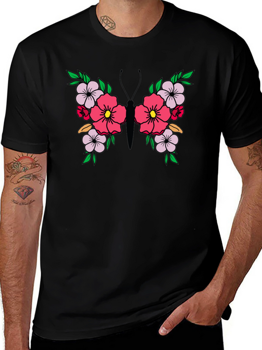Floral Butterfly Graphic Tee - Black Unisex T-Shirt