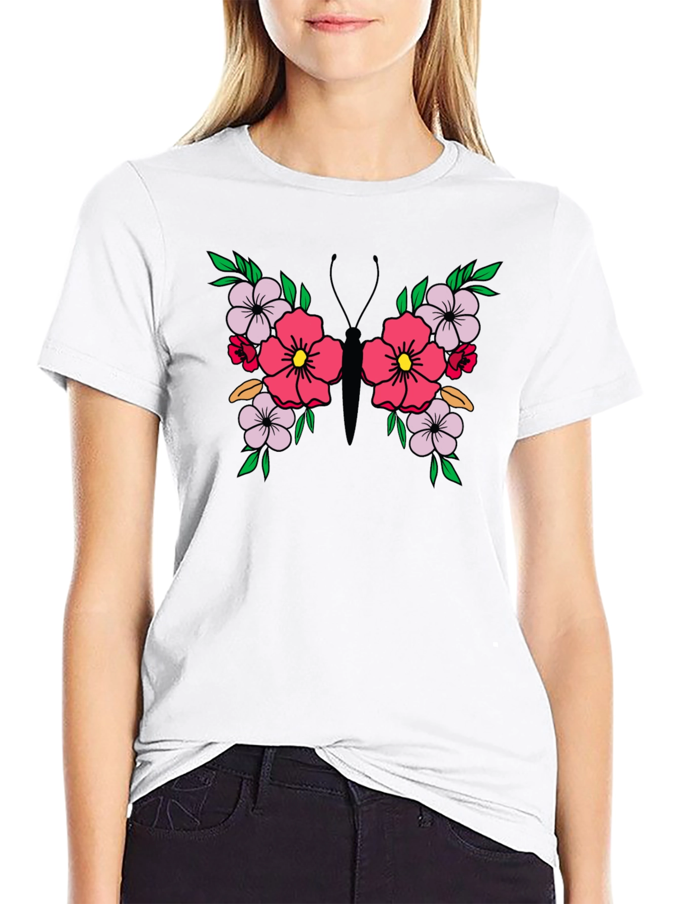Floral Butterfly Graphic Tee - Black Unisex T-Shirt