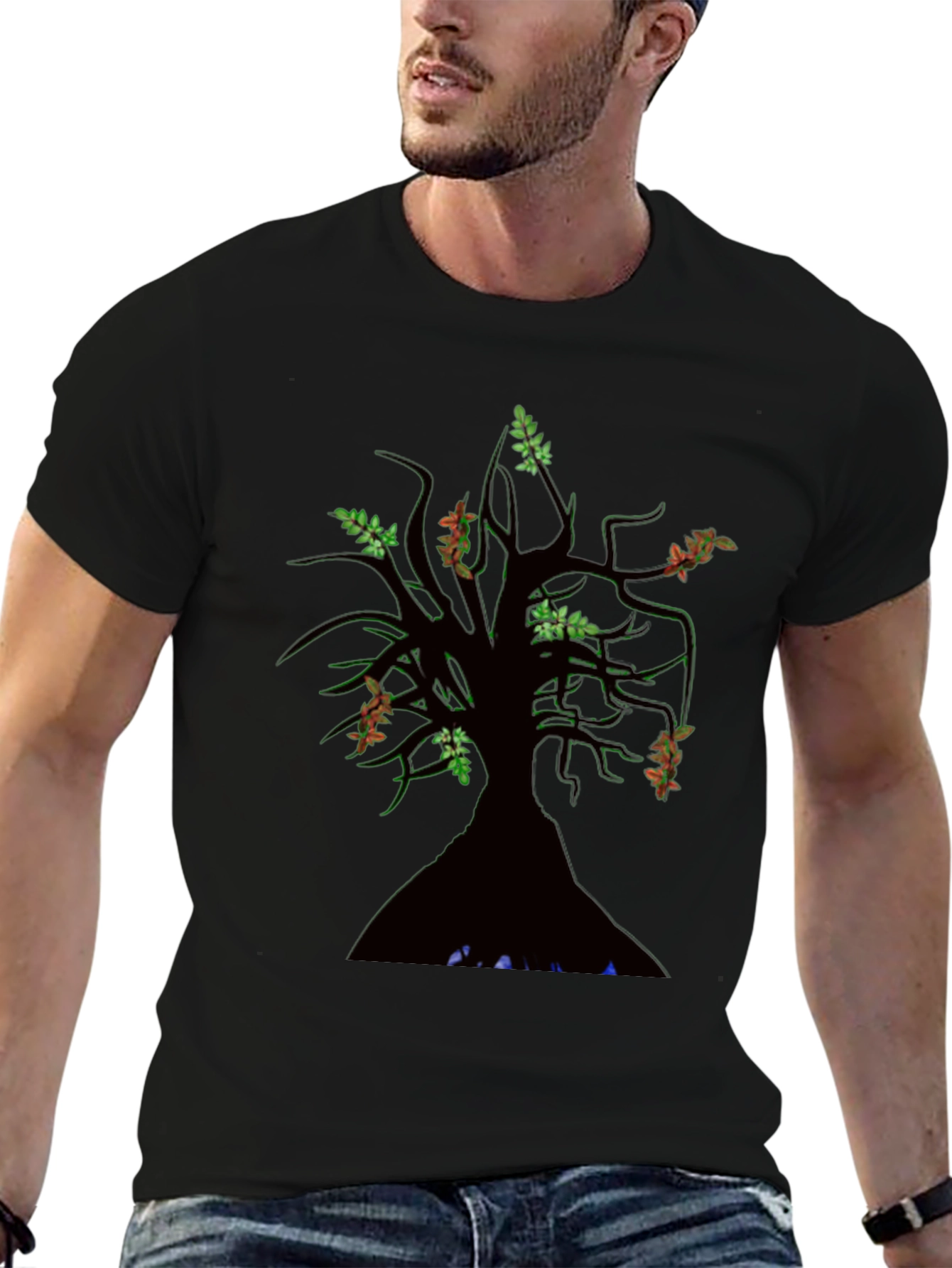 Mens Black Tree Graphic Tee - Nature Inspired Design