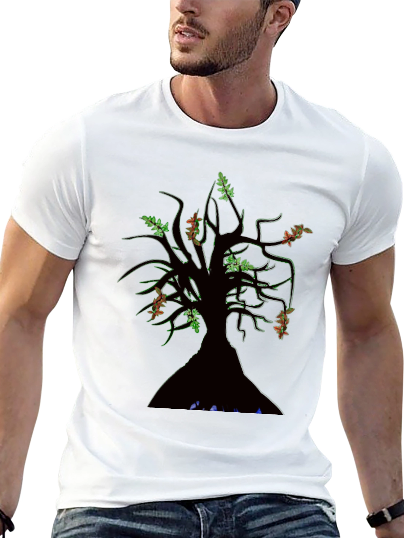 Mens Black Tree Graphic Tee - Nature Inspired Design