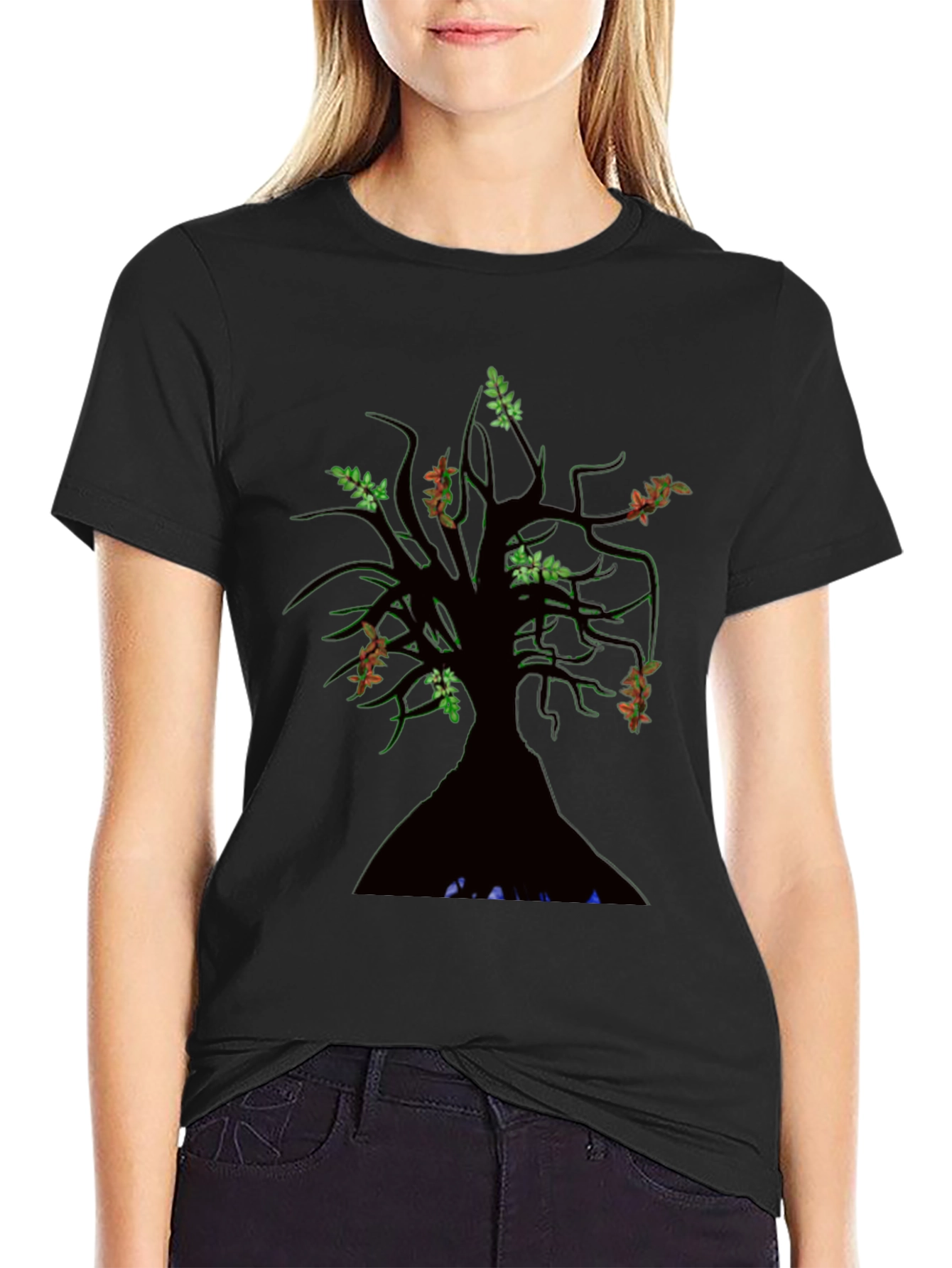 Mens Black Tree Graphic Tee - Nature Inspired Design