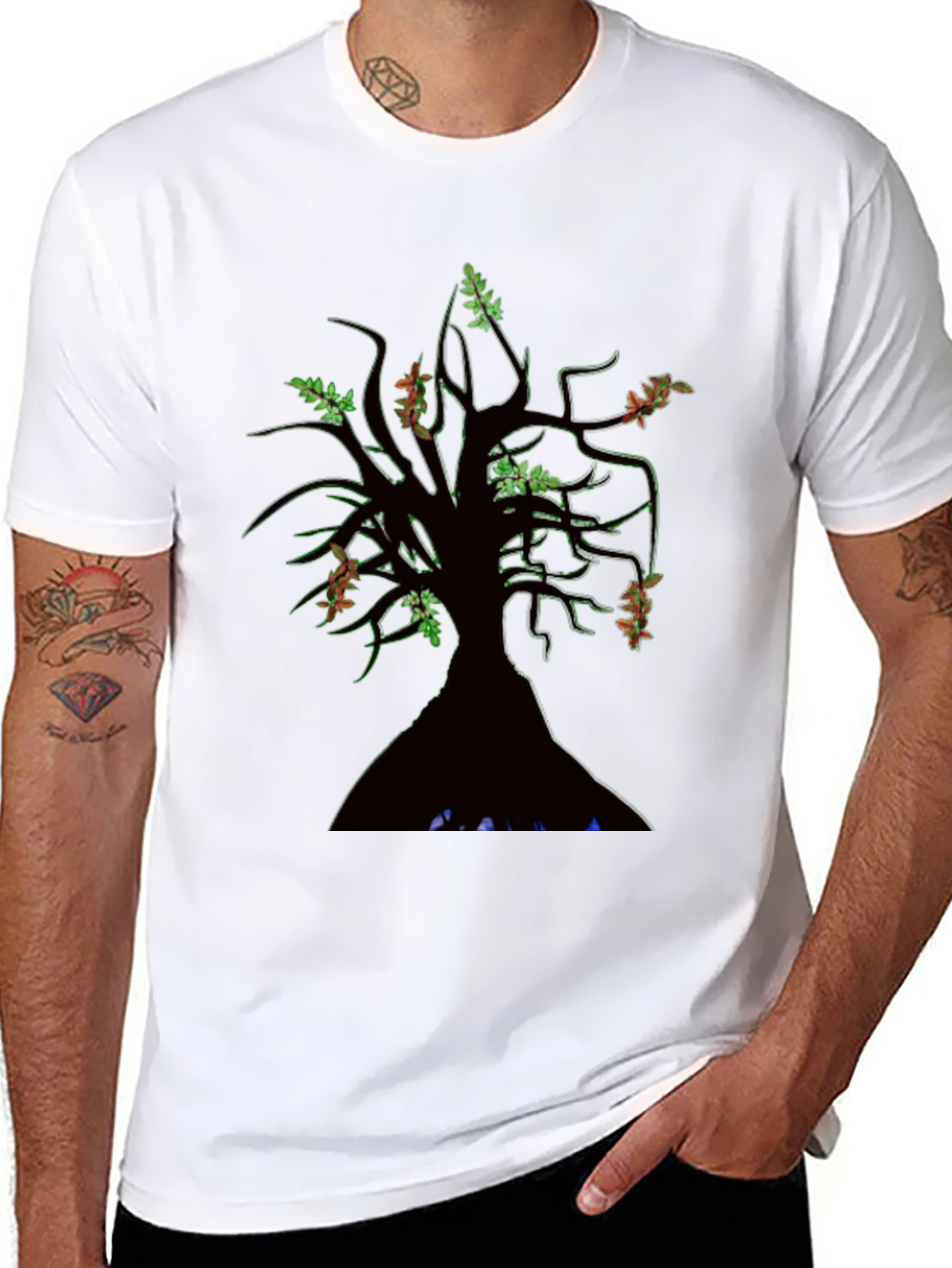 Mens Black Tree Graphic Tee - Nature Inspired Design