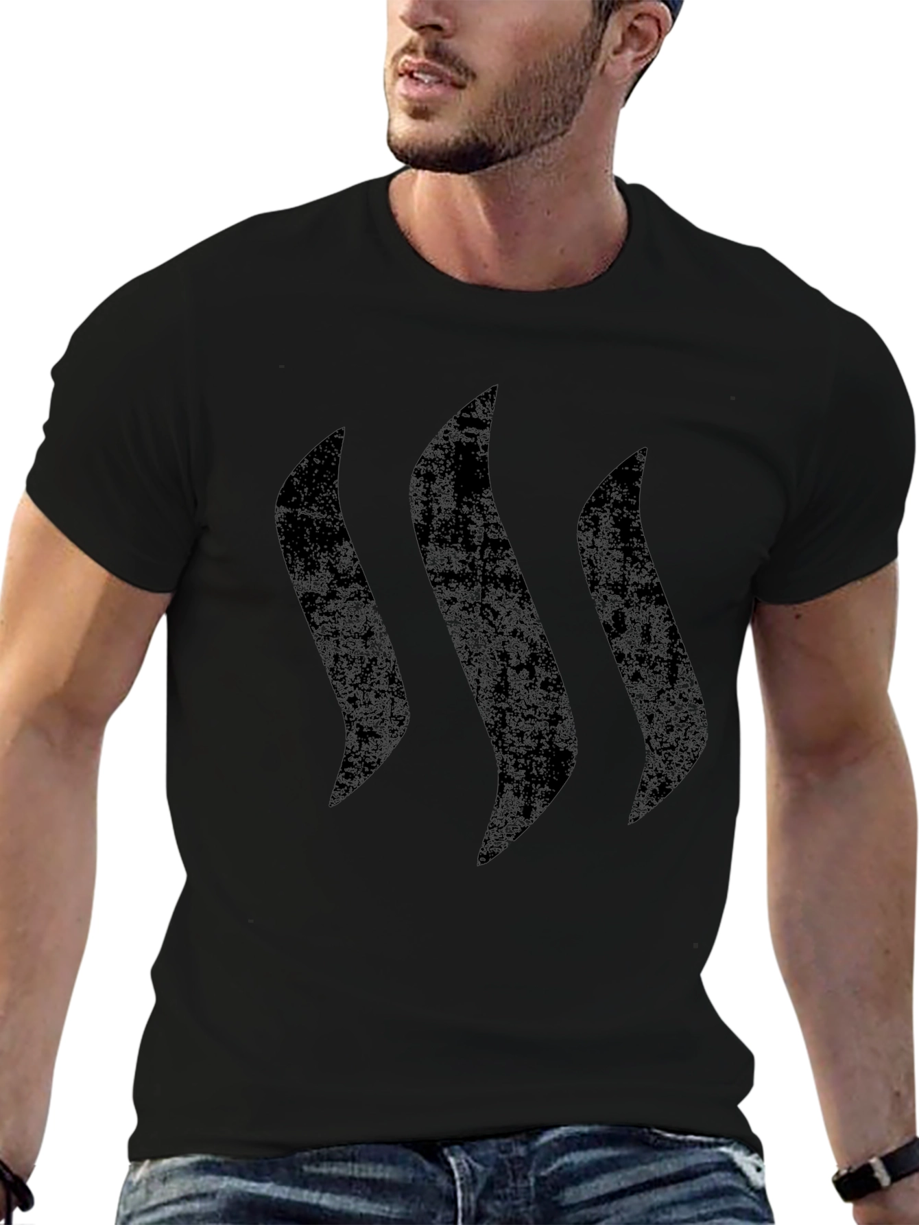 Mens Black Graphic Tee - Three Vertical Lines