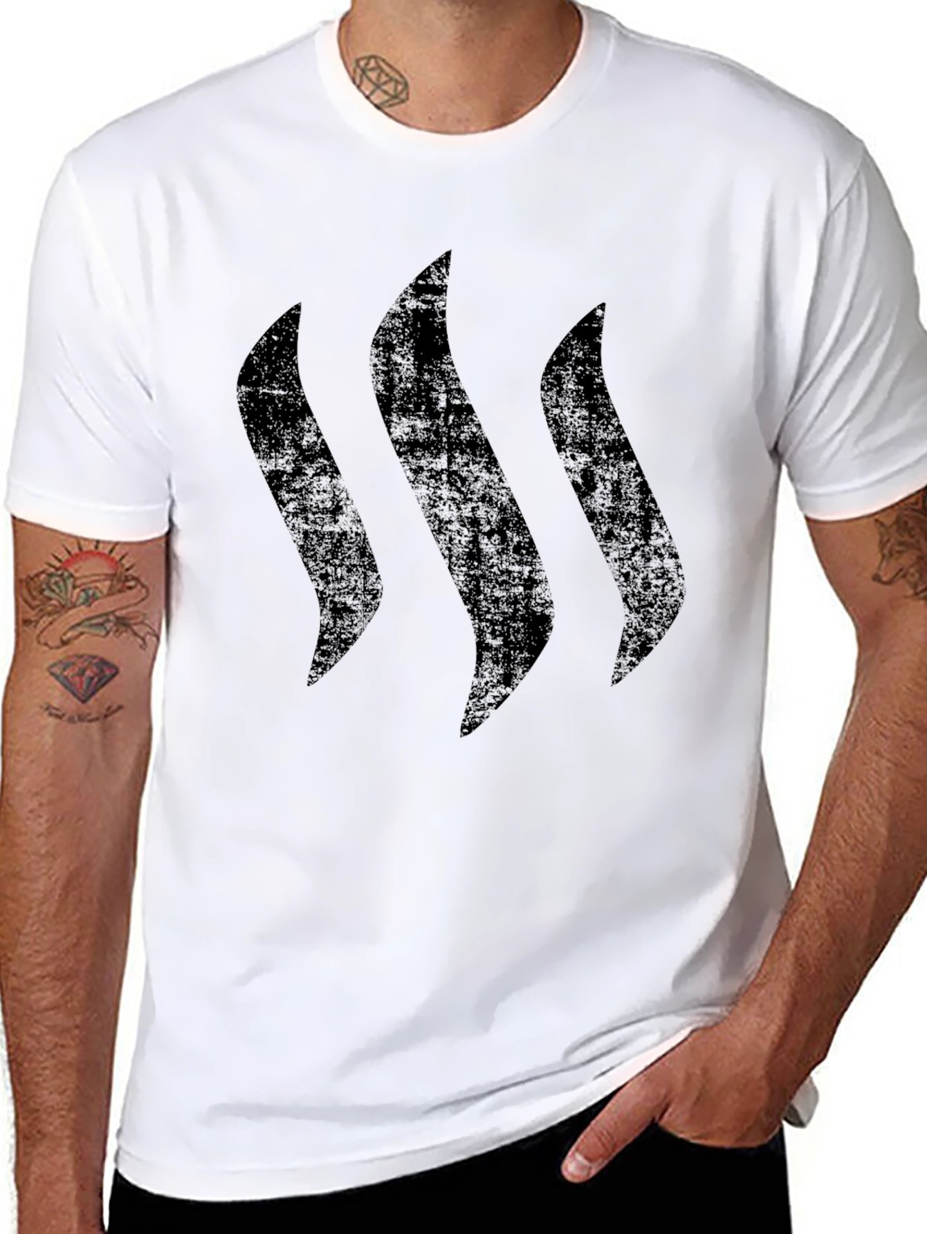 Mens Black Graphic Tee - Three Vertical Lines