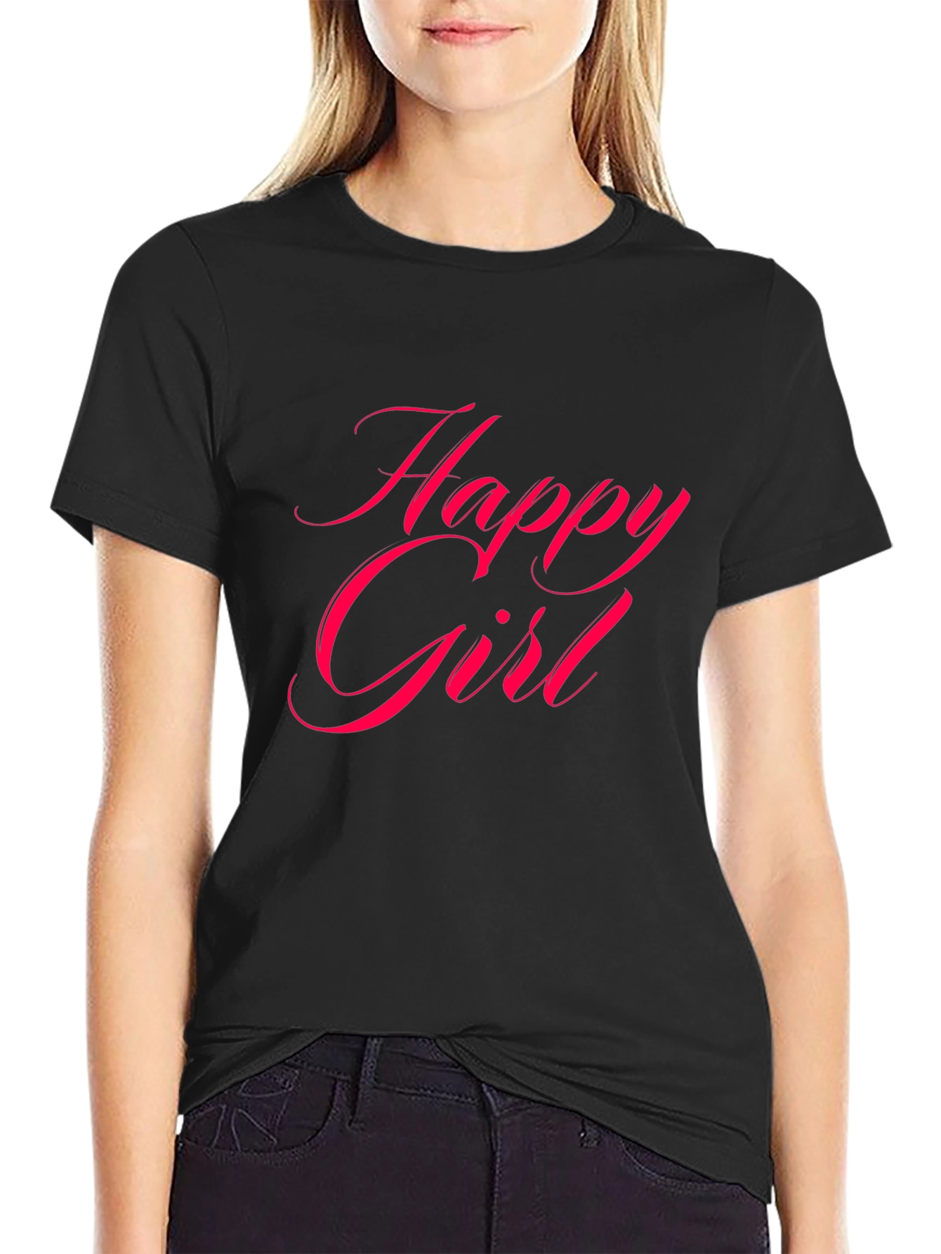 Happy Girl Black T-Shirt
