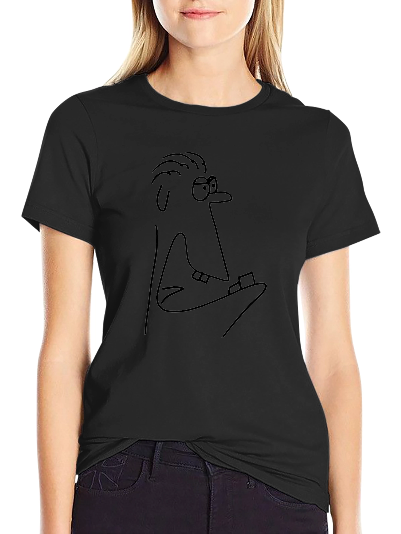Unique Cartoon Character Black T-Shirt