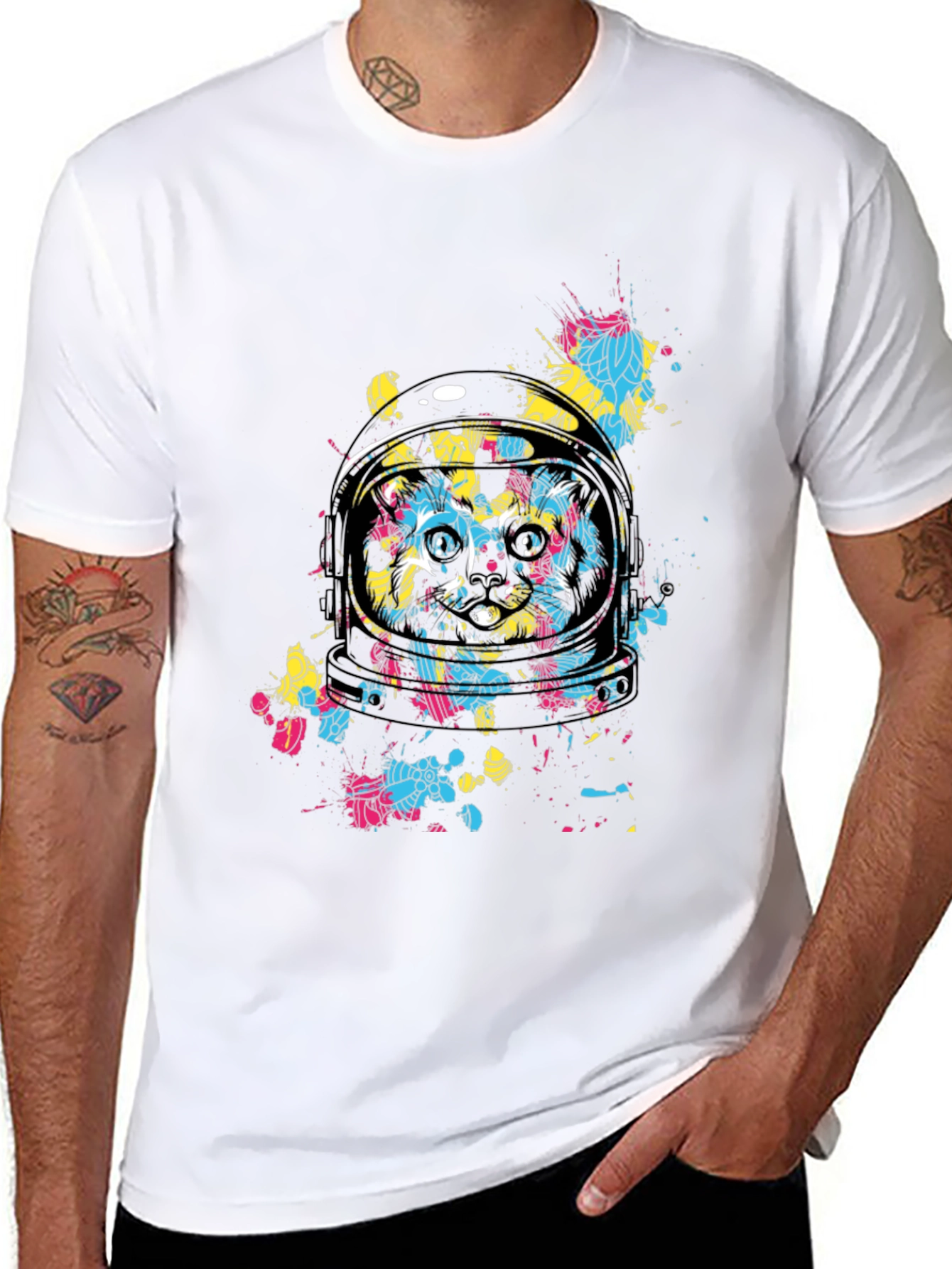 Astronaut Cat Graphic T-Shirt - Space Feline Tee