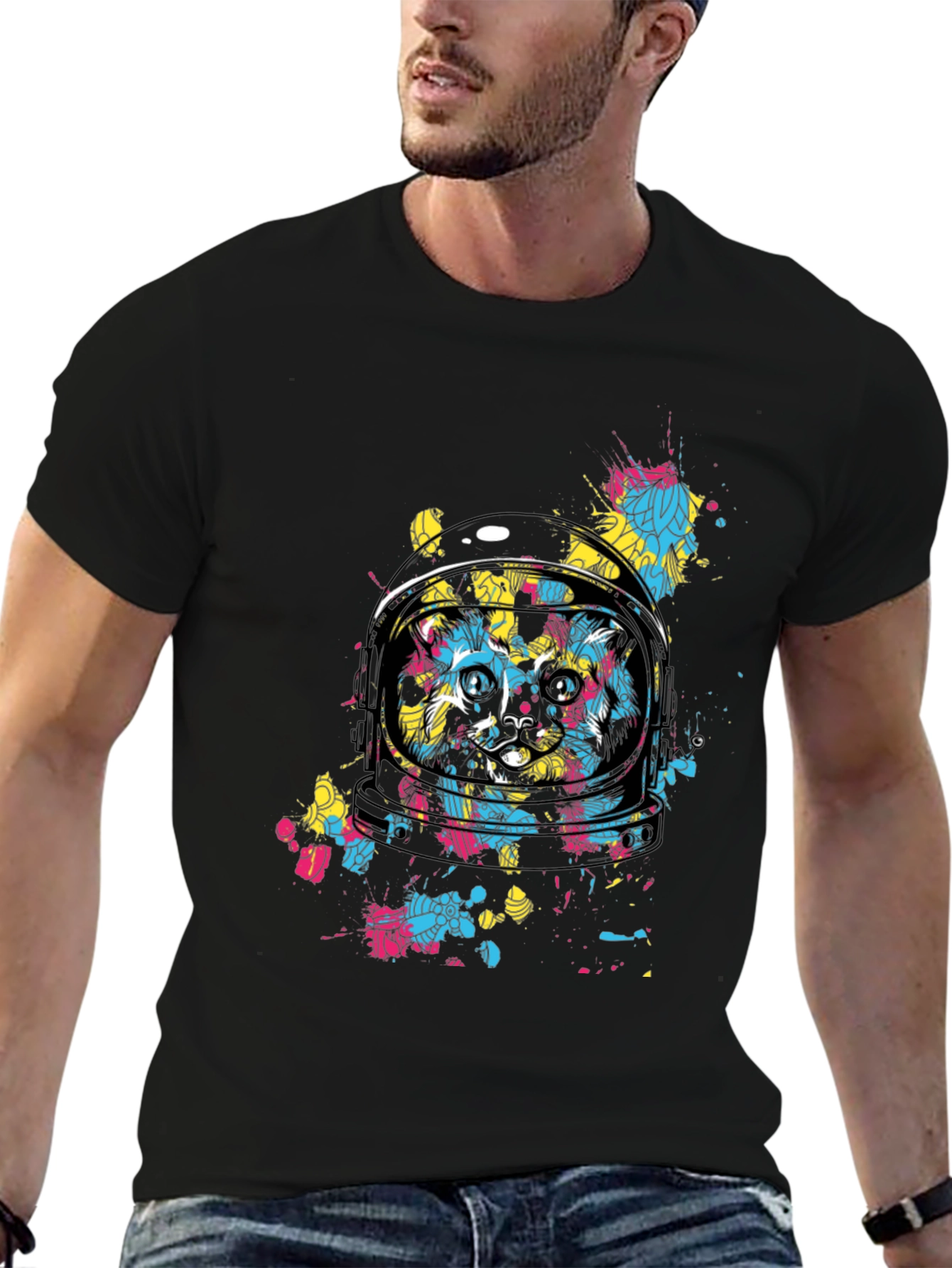 Astronaut Cat Graphic T-Shirt - Space Feline Tee