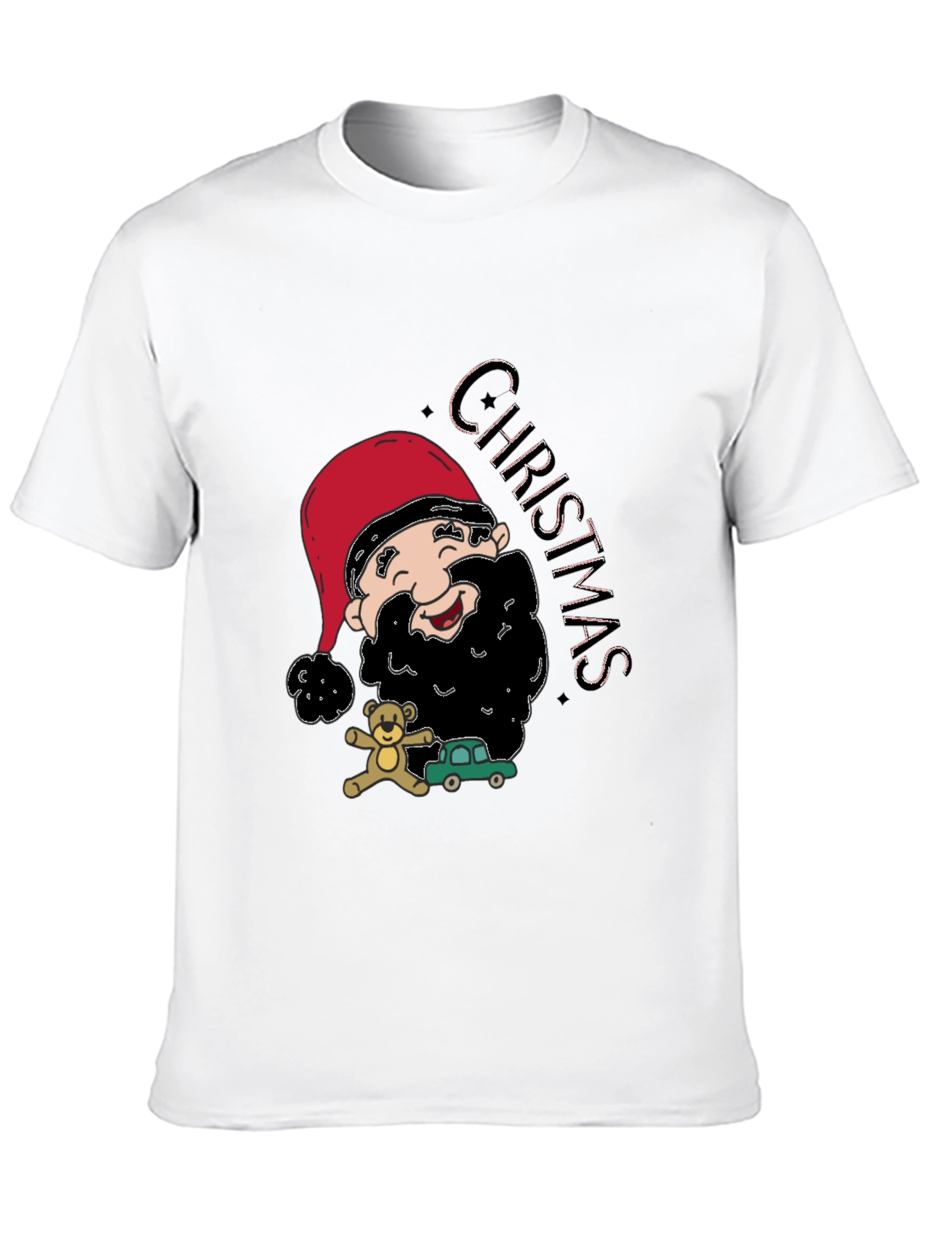 Festive Christmas Cartoon Santa Black T-Shirt