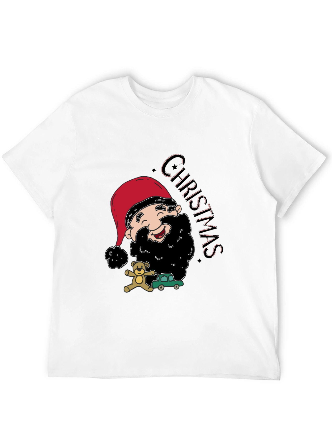 Festive Christmas Cartoon Santa Black T-Shirt