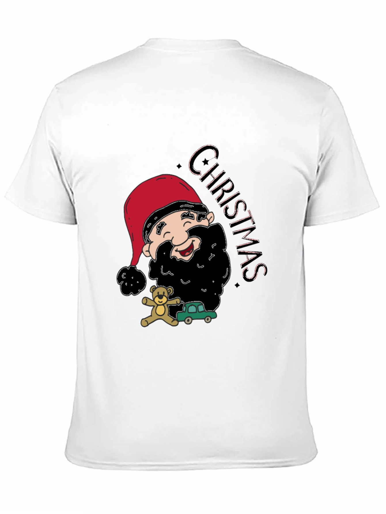 Festive Christmas Cartoon Santa Black T-Shirt