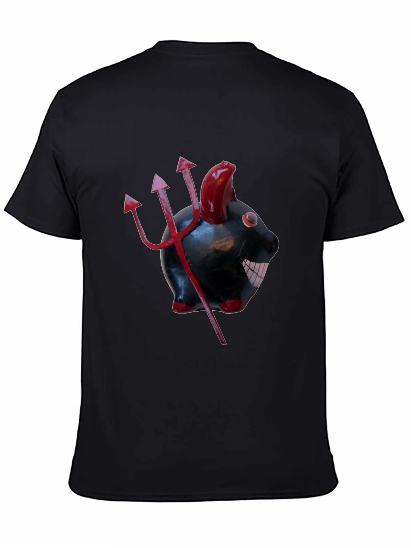 Devil Piggy Bank Graphic Tee - Black Cotton T-Shirt